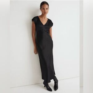 Madewell Black satin Midi Dress